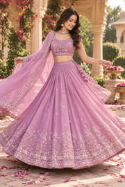 Lavender Mirror Embroidered Lehenga