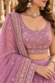 Lavender Mirror Embroidered Lehenga