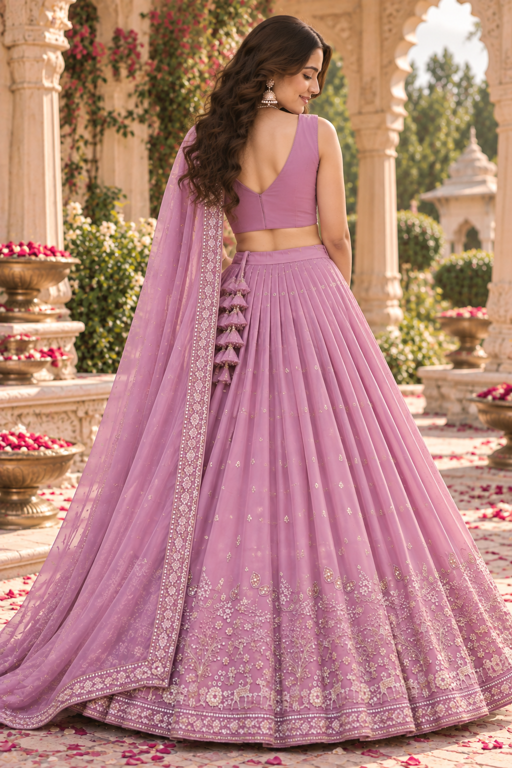 Lavender Mirror Embroidered Lehenga
