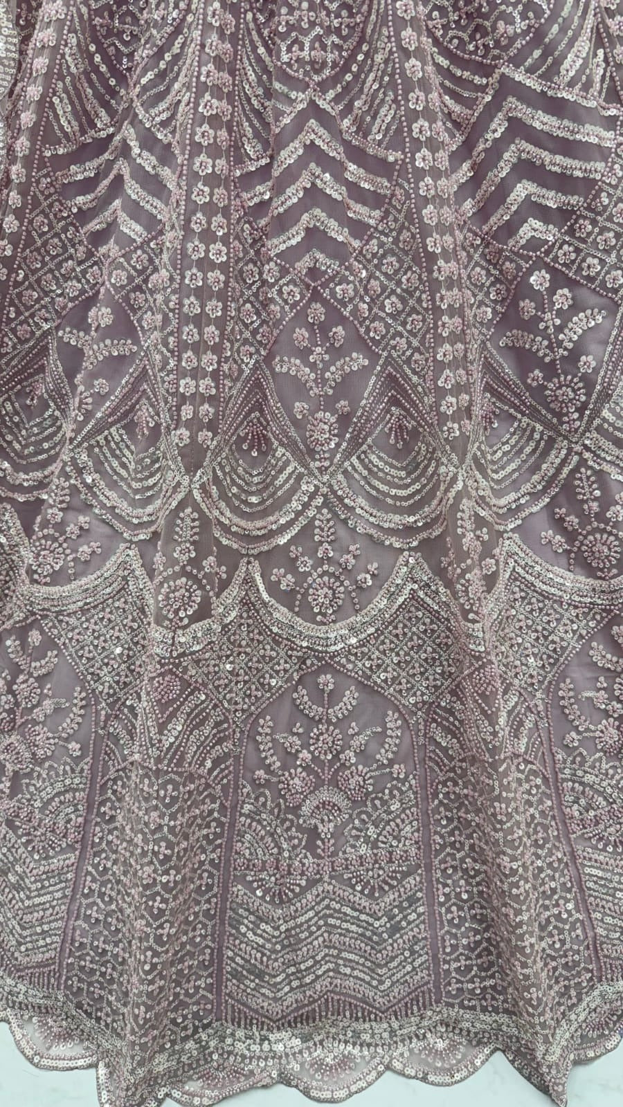 Lavender Net Zari Sequin Handwork Bridal Lehenga Choli