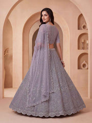 Lavender Net Zari Sequin Handwork Bridal Lehenga Choli