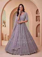 Lavender Net Zari Sequin Handwork Bridal Lehenga Choli