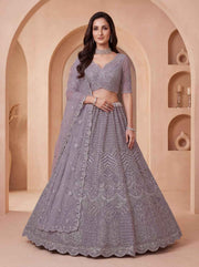 Lavender Net Zari Sequin Handwork Bridal Lehenga Choli