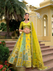 Light Yellow Fancy Silk Mirror Embroidered Lehenga Choli