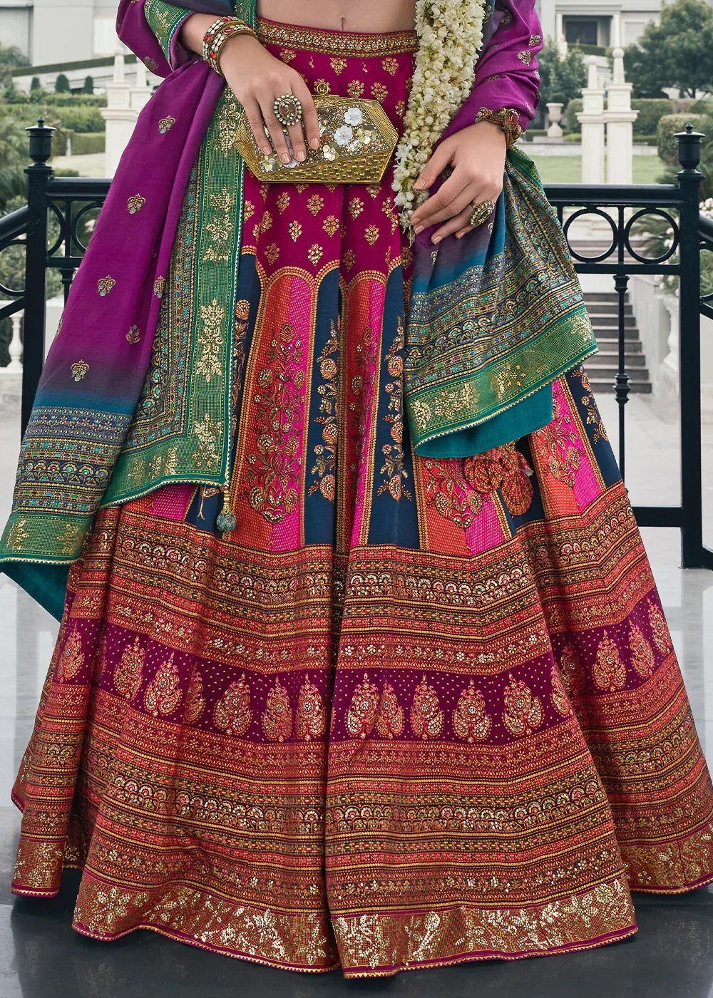 Magenta Pink & Gold Banarasi Silk Zari Lehenga Choli