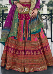 Magenta Pink & Gold Banarasi Silk Zari Lehenga Choli