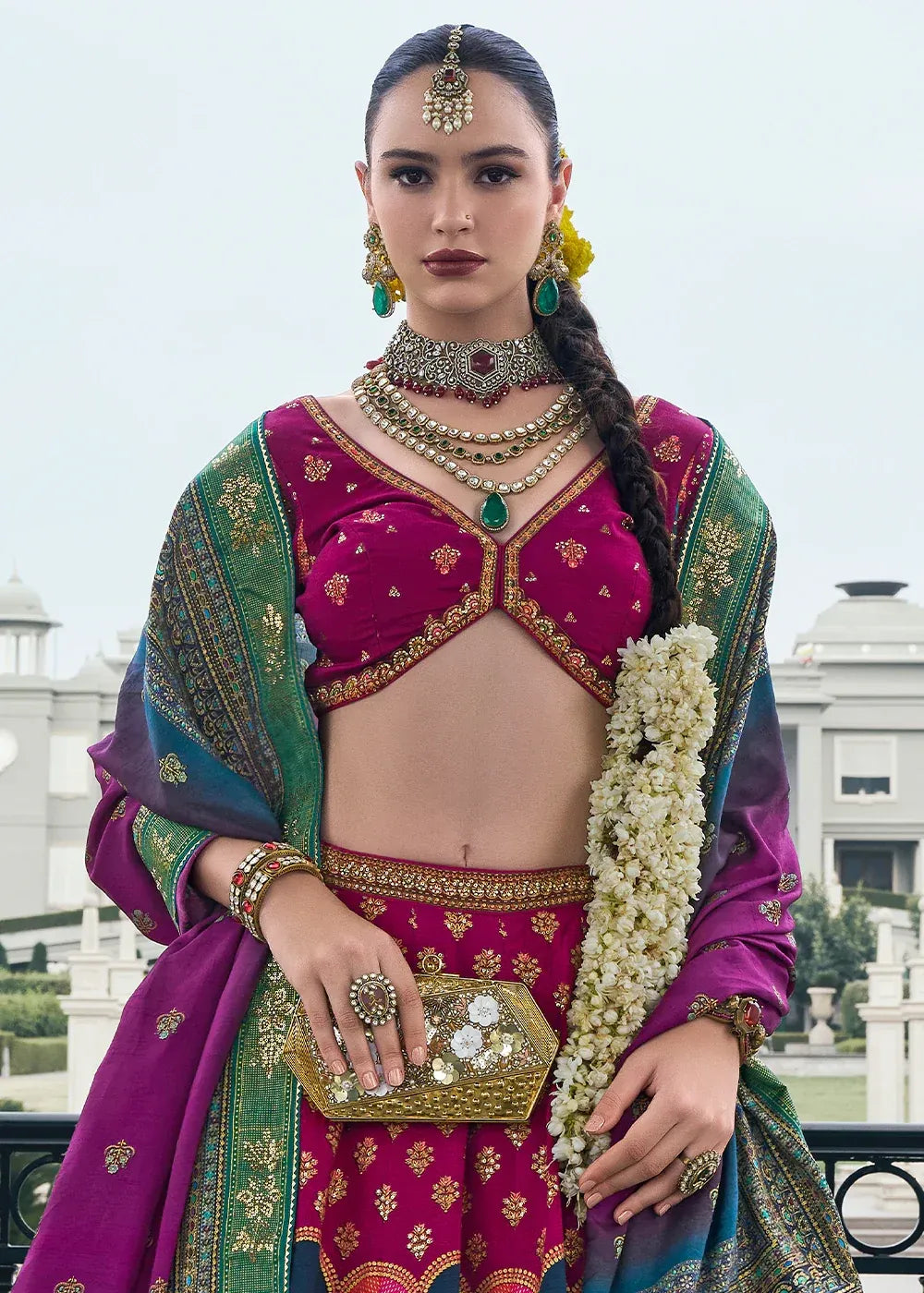 Magenta Pink & Gold Banarasi Silk Zari Lehenga Choli