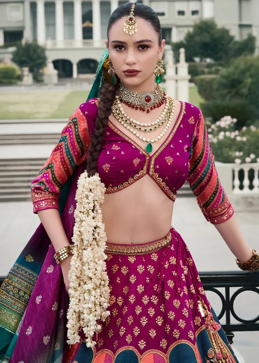 Magenta Pink & Gold Banarasi Silk Zari Lehenga Choli