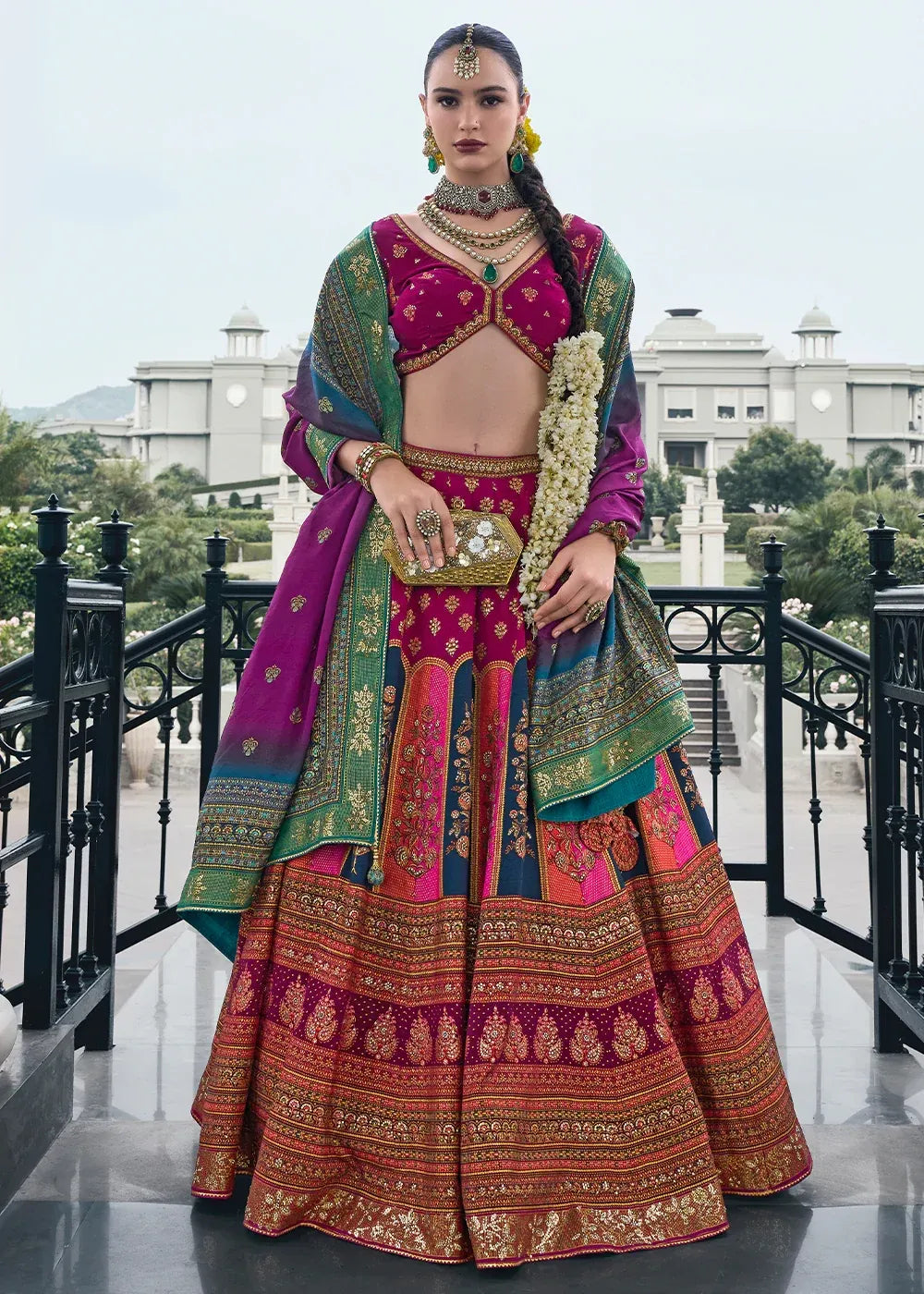 Magenta Pink & Gold Banarasi Silk Zari Lehenga Choli