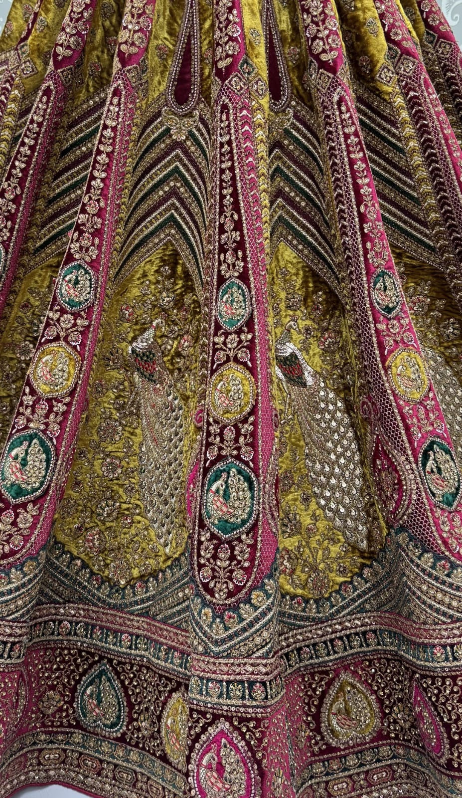 Maroon Velvet Patchwork Zari Bridal Lehenga Choli with Double Dupatta
