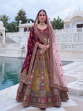 Maroon Velvet Patchwork Zari Bridal Lehenga Choli with Double Dupatta