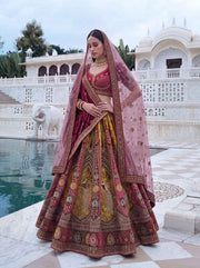 Maroon Velvet Patchwork Zari Bridal Lehenga Choli with Double Dupatta