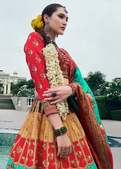 Maroon & Mint Green Banarasi Silk Zari Lehenga Choli