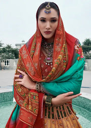 Maroon & Mint Green Banarasi Silk Zari Lehenga Choli