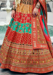 Maroon & Mint Green Banarasi Silk Zari Lehenga Choli