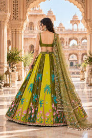 Mehndi & Green Tropical Embroidered Lehenga Set