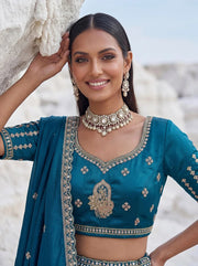Peach Cadbury Silk Sequin Scalloped Lehenga Choli