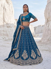 Peach Cadbury Silk Sequin Scalloped Lehenga Choli