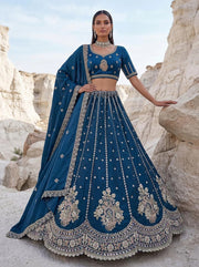Peach Cadbury Silk Sequin Scalloped Lehenga Choli