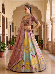 Multicolor Banarasi Silk Moti Sequin Handwork Lehenga Choli