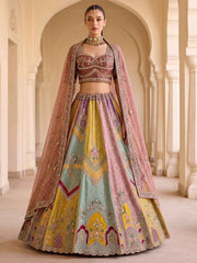 Multicolor Banarasi Silk Moti Sequin Handwork Lehenga Choli