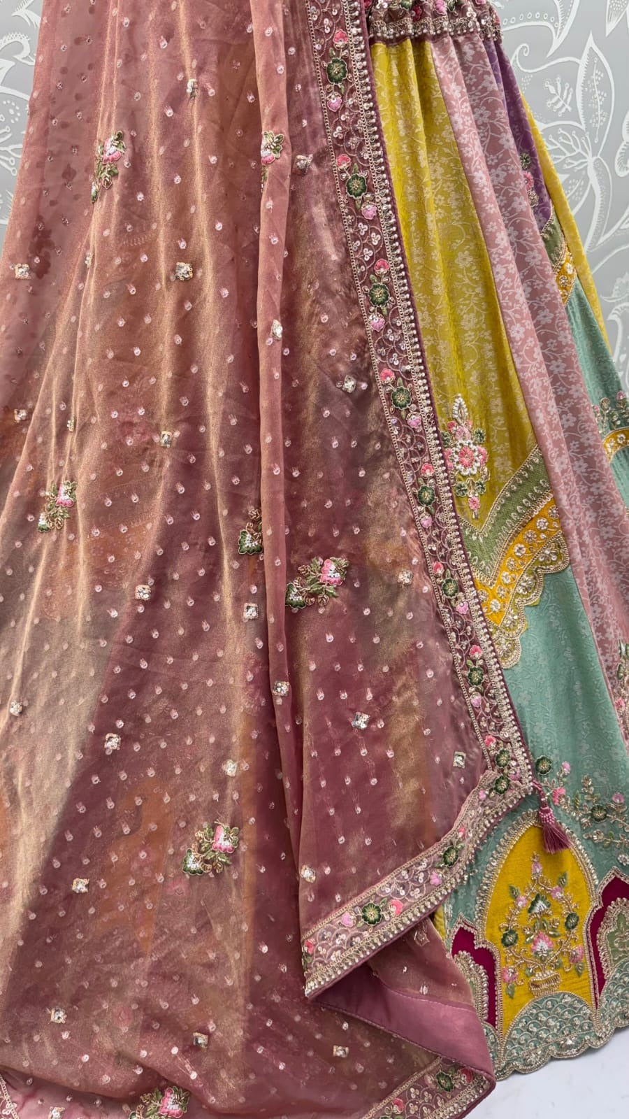 Multicolor Banarasi Silk Moti Sequin Handwork Lehenga Choli