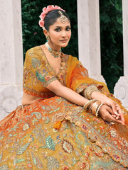 Multicolor Orange Fancy Silk Mirror Sequin Bridal Lehenga Choli