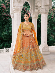 Multicolor Orange Fancy Silk Mirror Sequin Bridal Lehenga Choli