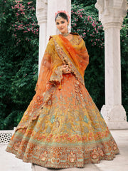 Multicolor Orange Fancy Silk Mirror Sequin Bridal Lehenga Choli