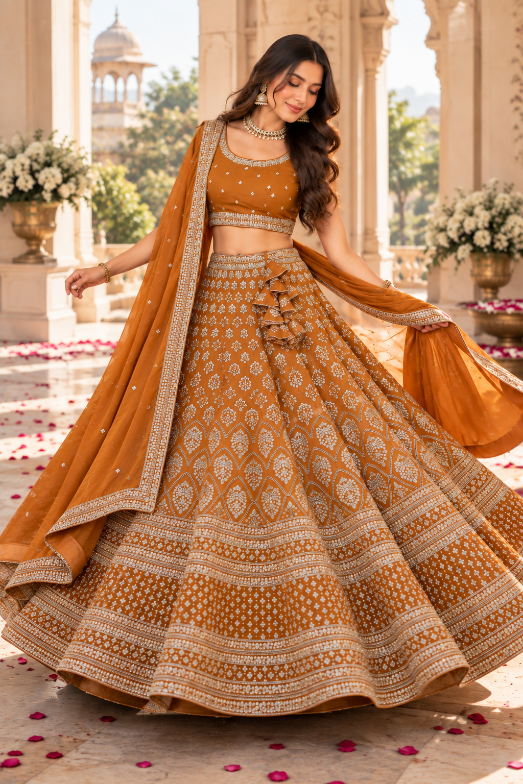 Mustard Buti Panel Sequin Lehenga Set