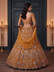 Mustard Net Zari Sequin Bridal Lehenga Choli