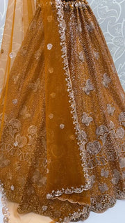 Mustard Net Zari Sequin Bridal Lehenga Choli