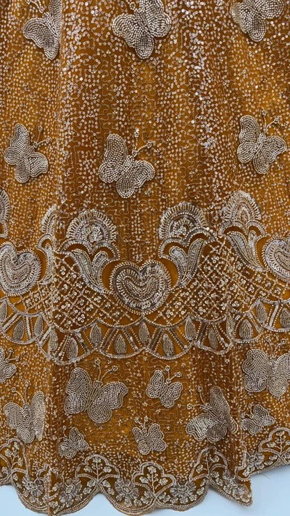 Mustard Net Zari Sequin Bridal Lehenga Choli