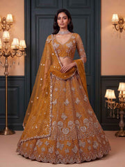 Mustard Net Zari Sequin Bridal Lehenga Choli
