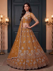 Mustard Net Zari Sequin Bridal Lehenga Choli