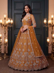 Mustard Net Zari Sequin Bridal Lehenga Choli