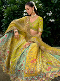 Mustard Yellow Fancy Silk Floral Mirror Embroidered Lehenga Choli