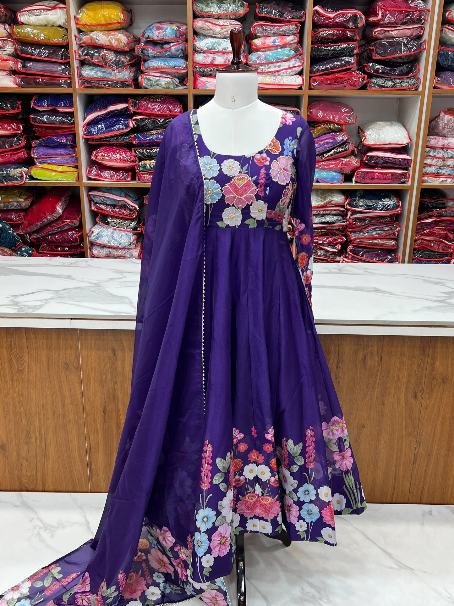 Breathtaking Organza Silk Floral Printed Designer Anarkali Pant Suit