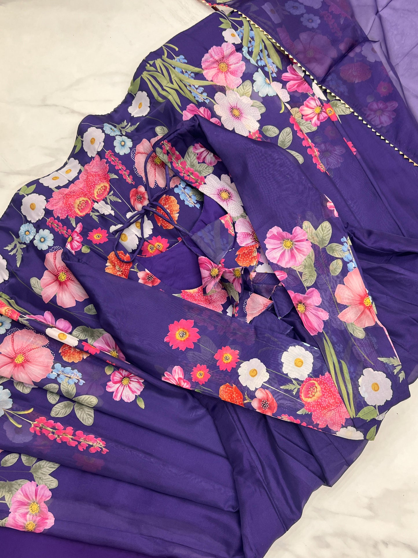 Breathtaking Organza Silk Floral Printed Designer Anarkali Pant Suit