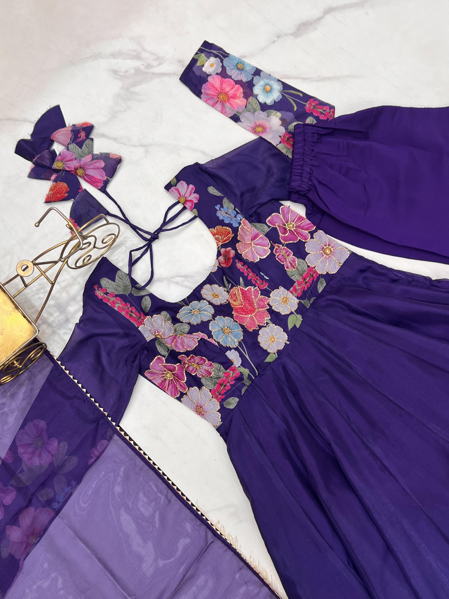 Breathtaking Organza Silk Floral Printed Designer Anarkali Pant Suit