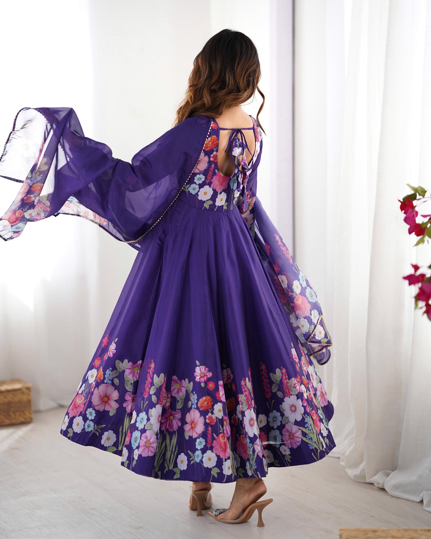 Breathtaking Organza Silk Floral Printed Designer Anarkali Pant Suit
