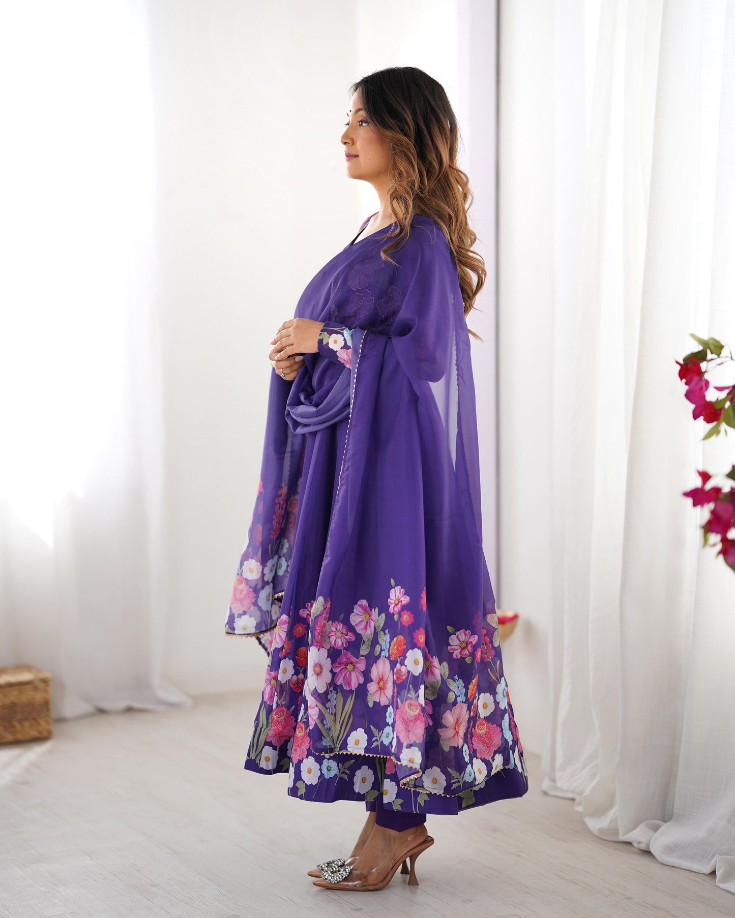 Breathtaking Organza Silk Floral Printed Designer Anarkali Pant Suit