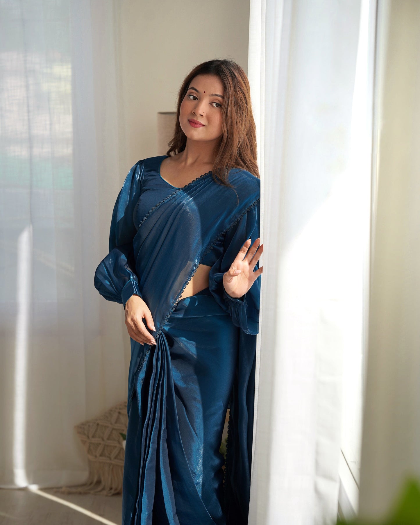 Alluring Jimmi Organza Silk Fully Stitched Ready To Wear Saree - Ethnicwish