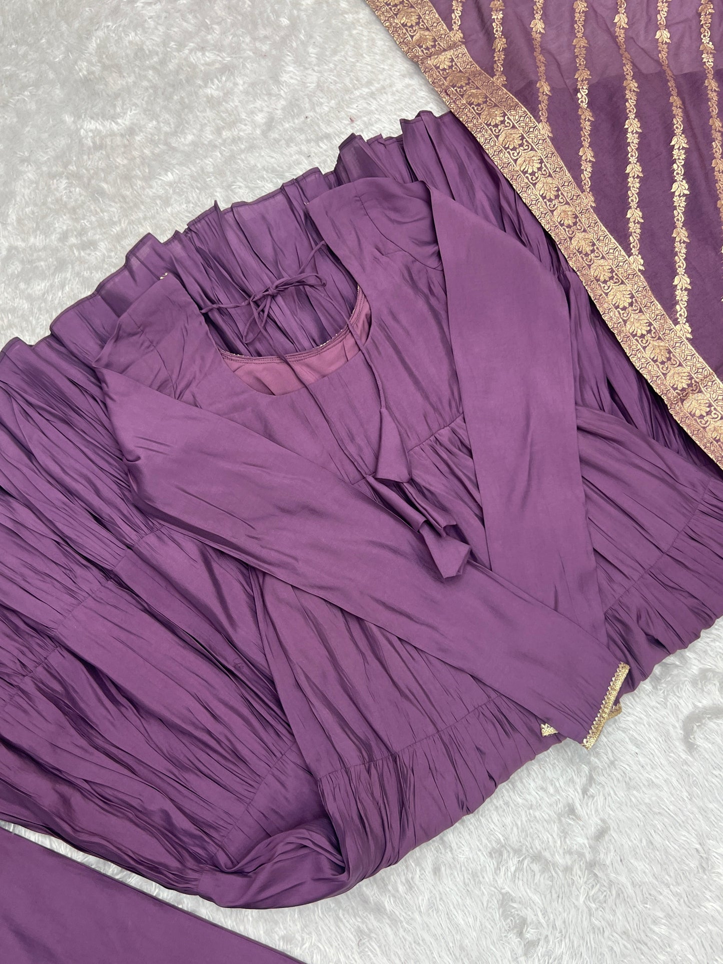 Elegant Pure Roman Silk 9 Mtr Flared Designer Anarkali Suit - Ethnicwish