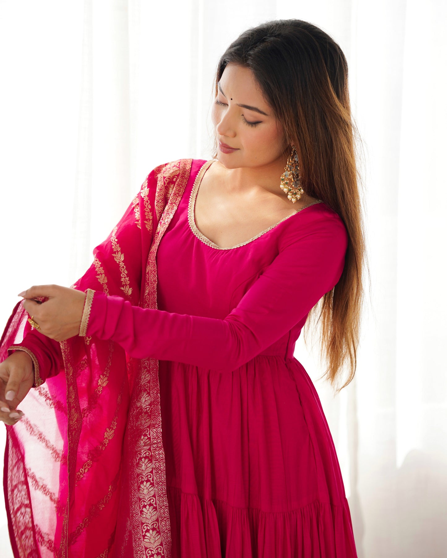Elegant Pure Roman Silk 9 Mtr Flared Designer Anarkali Suit - Ethnicwish