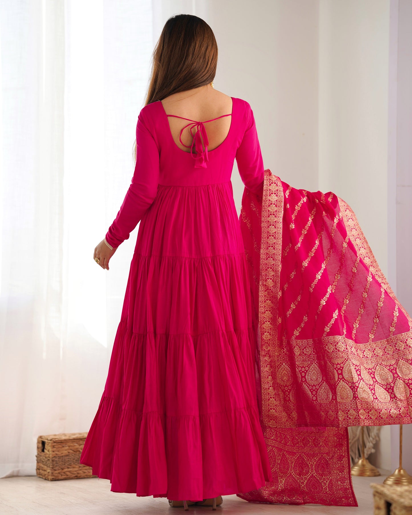 Elegant Pure Roman Silk 9 Mtr Flared Designer Anarkali Suit - Ethnicwish