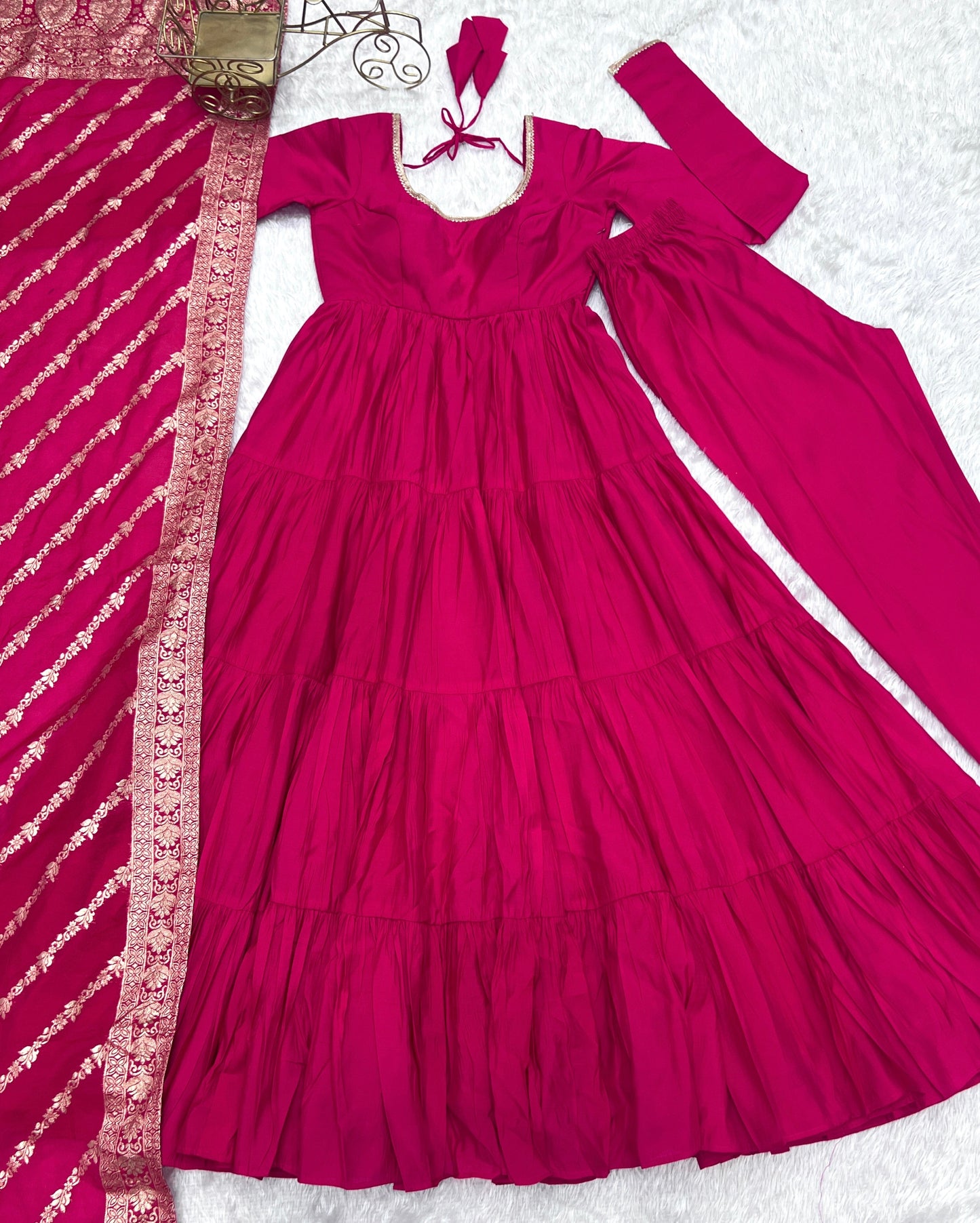 Elegant Pure Roman Silk 9 Mtr Flared Designer Anarkali Suit - Ethnicwish
