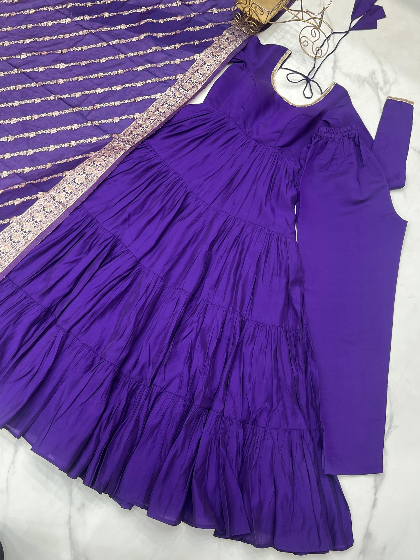 Elegant Pure Roman Silk 9 Mtr Flared Designer Anarkali Suit