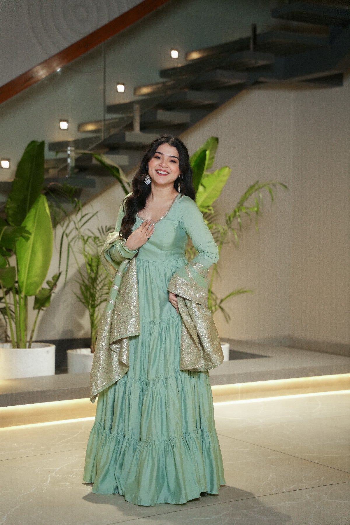 Appealing Pure Roman Silk Fully Stitched Anarkali Pant Suit
