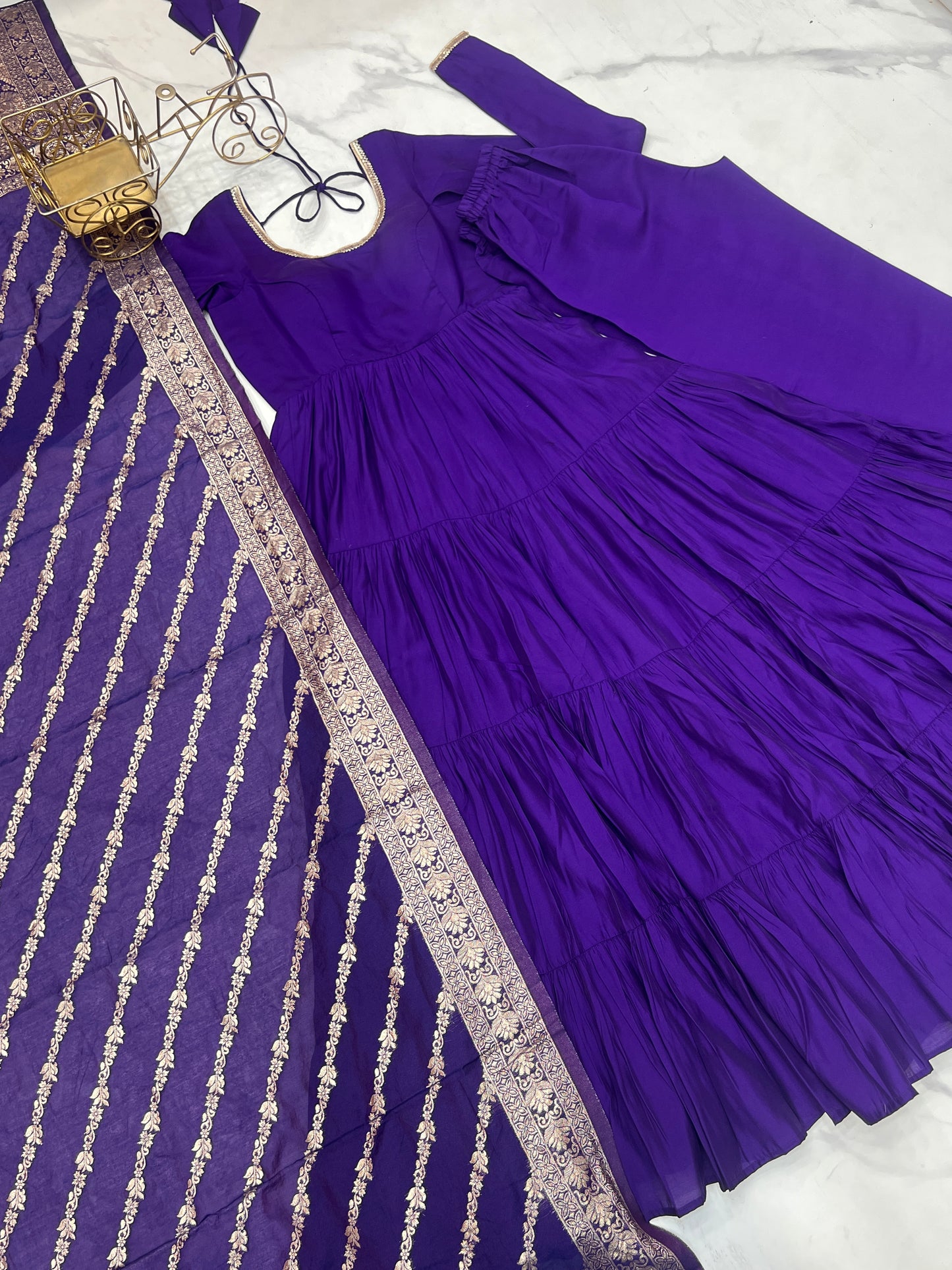 Elegant Pure Roman Silk 9 Mtr Flared Designer Anarkali Suit